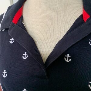 Brooks Brothers Navy Polo Shirt with White Embroidered Anchors & Red Inside Trim